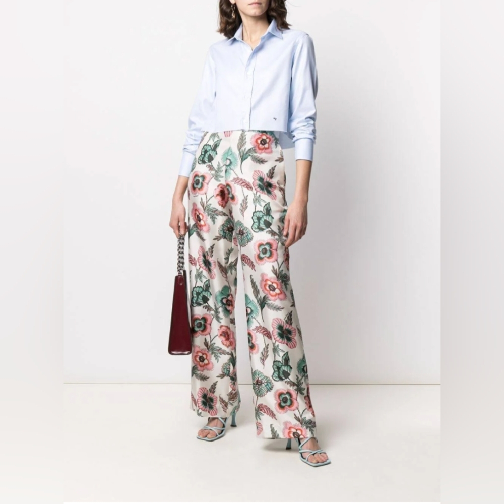 Salvatore Ferragamo Poppy Print Silk Pants EUR 44/US L/XL